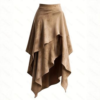 Women's Asymmetric Ruffled Midi Skirt Vintage Irregular Hem High Waist Flowy Skirts