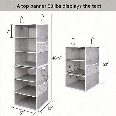 6 Shelf Hanging Closet Organizer Separable 2 3 Shelf Canvas Storage with Hooks & Side Pockets