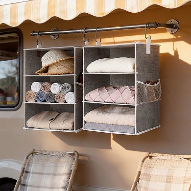 6 Shelf Hanging Closet Organizer Separable 2 3 Shelf Canvas Storage with Hooks & Side Pockets