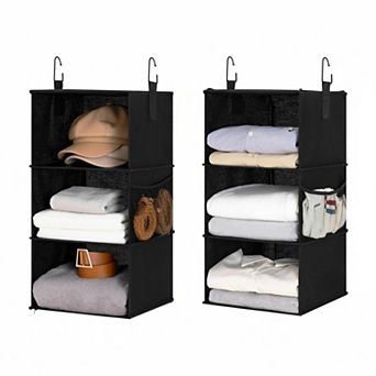 6 Shelf Hanging Closet Organizer Separable 2 3 Shelf Canvas Storage with Hooks & Side Pockets