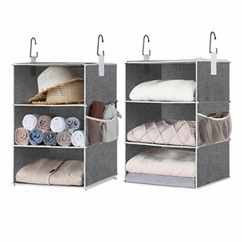 6 Shelf Hanging Closet Organizer Separable 2 3 Shelf Canvas Storage with Hooks & Side Pockets