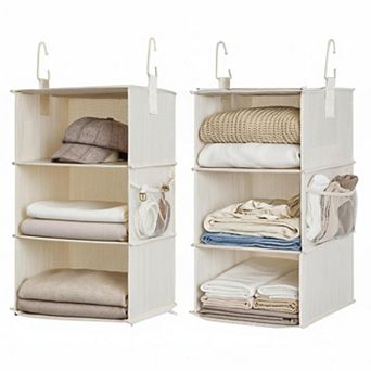 6 Shelf Hanging Closet Organizer Separable 2 3 Shelf Canvas Storage with Hooks & Side Pockets