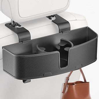 Car Headrest Cup Holder Organizer: Retractable Cables, Snack Storage, Strong Hooks Travel Accessory