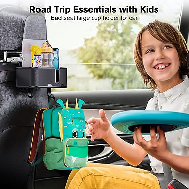 Car Headrest Cup Holder Organizer: Retractable Cables, Snack Storage, Strong Hooks Travel Accessory