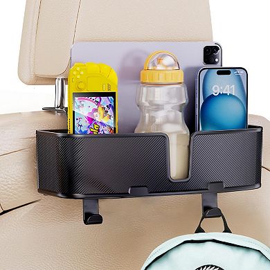 Car Headrest Cup Holder Organizer: Retractable Cables, Snack Storage, Strong Hooks Travel Accessory