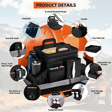 Car Organizer Collapsible Insulated Cooler Warmer Cup Holders Storage
