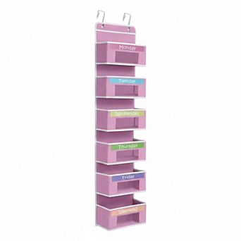 Weekly Clothes Organizer 6 Day Labels Hanging Over Door Storage Pockets Daily Outfit Plan