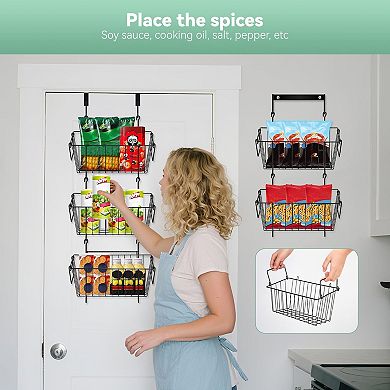 Over The Door Organizer 5 Removable Baskets Multi-Mount Storage for Bathroom Kitchen Pantry Garage