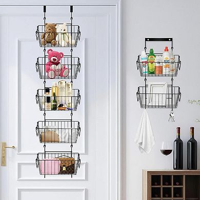 Over The Door Organizer 5 Removable Baskets Multi-Mount Storage for Bathroom Kitchen Pantry Garage