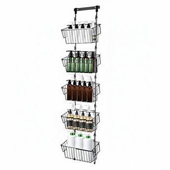 Over The Door Organizer 5 Removable Baskets Multi-Mount Storage for Bathroom Kitchen Pantry Garage