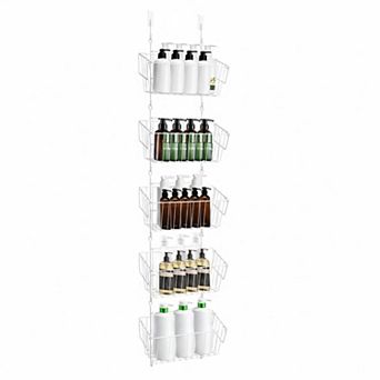 Over The Door Organizer 5 Removable Baskets Multi-Mount Storage for Bathroom Kitchen Pantry Garage