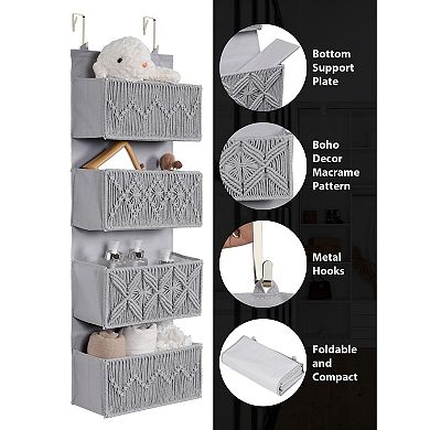 Macrame Over The Door Organizer 4 Pockets Boho Decor Storage For Bathroom Bedroom