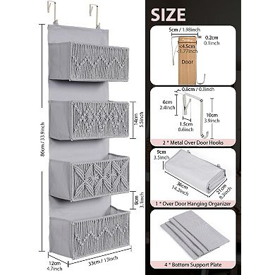 Macrame Over The Door Organizer 4 Pockets Boho Decor Storage For Bathroom Bedroom