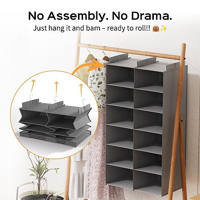 Dual-row Hanging Closet Organizer 6-tier Foldable Shelves 3 Strong Hooks Thick Fabric Easy Install