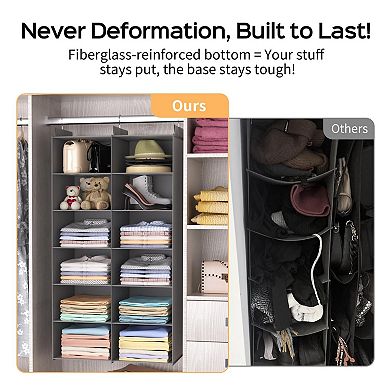 Dual-row Hanging Closet Organizer 6-tier Foldable Shelves 3 Strong Hooks Thick Fabric Easy Install