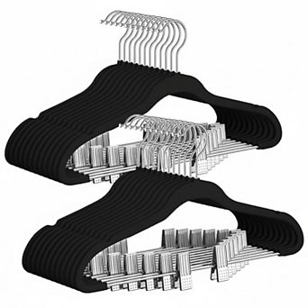 Black Hangers with Clips 30 Pack Space-Saving Rust-Resistant Metal Heavy Duty Wardrobe Organizers