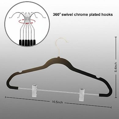 Black Hangers with Clips 30 Pack Space-Saving Rust-Resistant Metal Heavy Duty Wardrobe Organizers