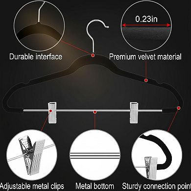 Black Hangers with Clips 30 Pack Space-Saving Rust-Resistant Metal Heavy Duty Wardrobe Organizers