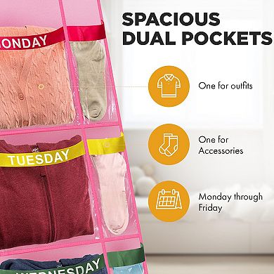 Weekly Clothes Organizer 5-Shelf Hanging Closet Day Labels Large Capacity Durable Fabric