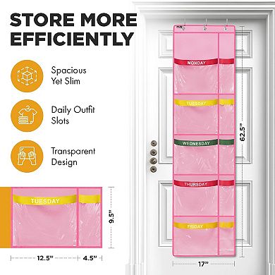 Weekly Clothes Organizer 5-Shelf Hanging Closet Day Labels Large Capacity Durable Fabric