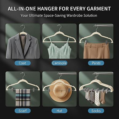 Pants Hangers 20 Pack Adjustable Clips Space-saving Slim Flocked Heavy Duty Non-slip For Skirts