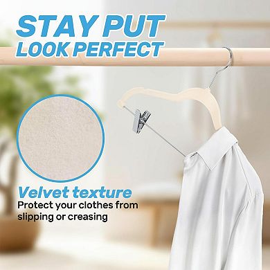 Pants Hangers 20 Pack Adjustable Clips Space-saving Slim Flocked Heavy Duty Non-slip For Skirts