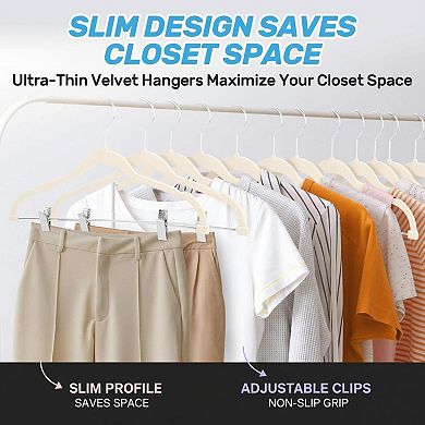 Pants Hangers 20 Pack Adjustable Clips Space-saving Slim Flocked Heavy Duty Non-slip For Skirts