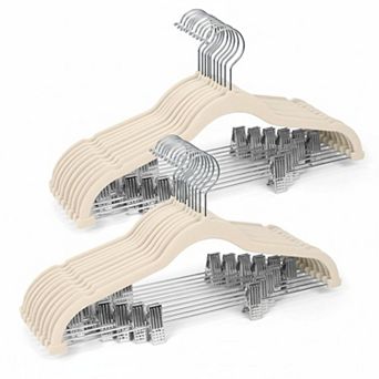 Pants Hangers 20 Pack Adjustable Clips Space-saving Slim Flocked Heavy Duty Non-slip For Skirts