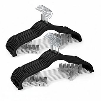 Pants Hangers 20 Pack Adjustable Clips Space-saving Slim Flocked Heavy Duty Non-slip For Skirts