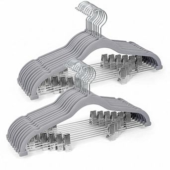 Pants Hangers 20 Pack Adjustable Clips Space-saving Slim Flocked Heavy Duty Non-slip For Skirts