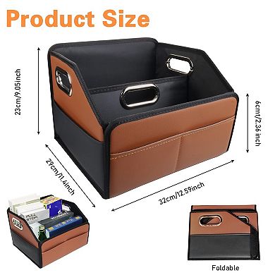 Car Organizer Upgraded Leather Storage Front Seat 3 Handles Multipurpose Foldable Non-Slip