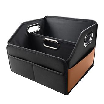 Car Organizer Upgraded Leather Storage Front Seat 3 Handles Multipurpose Foldable Non-Slip
