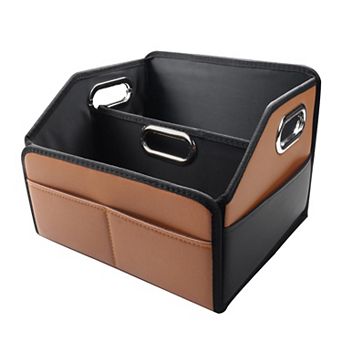 Car Organizer Upgraded Leather Storage Front Seat 3 Handles Multipurpose Foldable Non-Slip