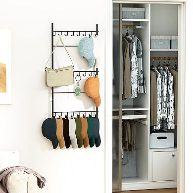 Over Door Hat Rack 3 Tier Wall Mounted 16 Hooks 10 Movable Clips Holds 26 Caps Cap Storage Organizer