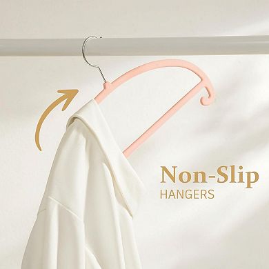50 Pack No Shoulder Bump Felt Hangers w/Tie Bar Non Slip Heavy Duty Space Saving for Sweaters Coats