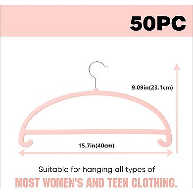 50 Pack No Shoulder Bump Felt Hangers w/Tie Bar Non Slip Heavy Duty Space Saving for Sweaters Coats