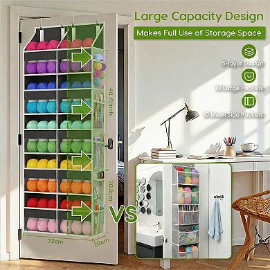 5 Tiers Over The Door Hanging Yarn Storage Organizer Large Capacity For Knitting Crochet