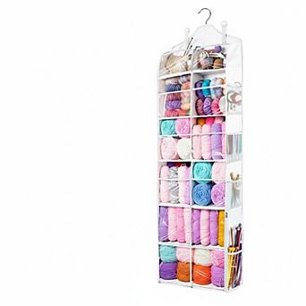 Hanging Yarn Storage Organizer 2 Hanging Ways, Large Capacity, Zipper Pockets, Clear Windows