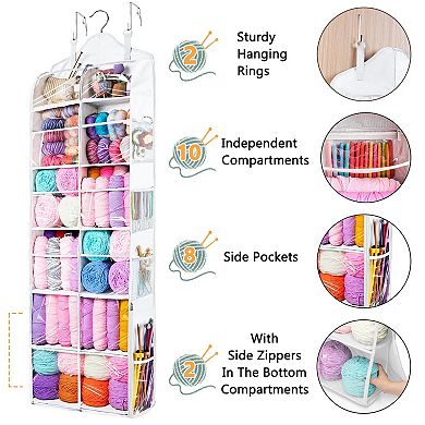 Hanging Yarn Storage Organizer 2 Hanging Ways, Large Capacity, Zipper Pockets, Clear Windows