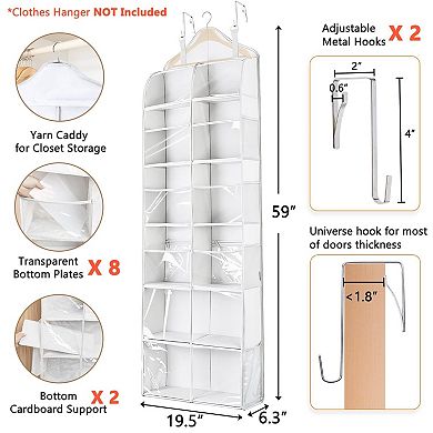 Hanging Yarn Storage Organizer 2 Hanging Ways, Large Capacity, Zipper Pockets, Clear Windows