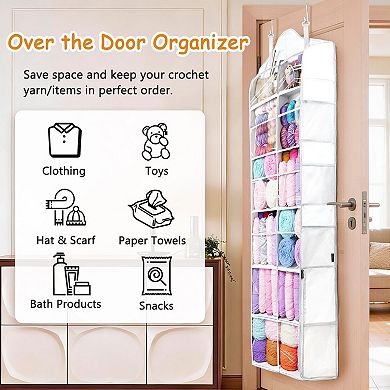 Hanging Yarn Storage Organizer 2 Hanging Ways, Large Capacity, Zipper Pockets, Clear Windows