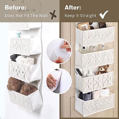 Boho Macrame Over Door Organizer 4 Large Woven Pockets Hanging Storage for Bathroom Closet