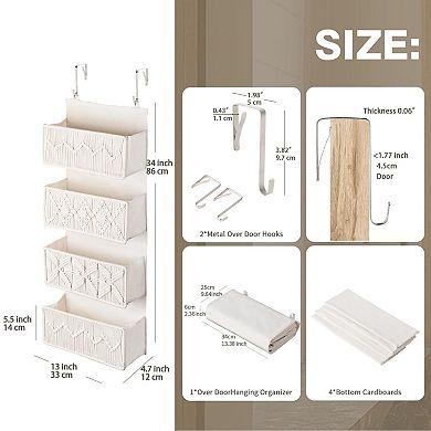 Boho Macrame Over Door Organizer 4 Large Woven Pockets Hanging Storage for Bathroom Closet