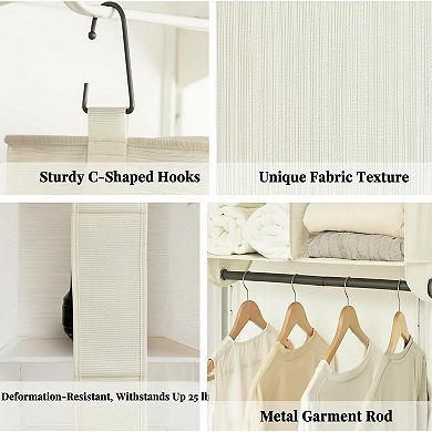 Hanging Closet Organizer 4-Section Collapsible Shelves Metal Rod Clothes Storage