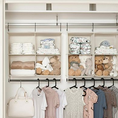 Hanging Closet Organizer 4-Section Collapsible Shelves Metal Rod Clothes Storage