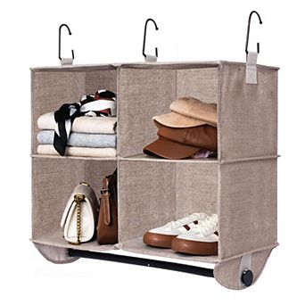 Hanging Closet Organizer 4-Section Collapsible Shelves Metal Rod Clothes Storage
