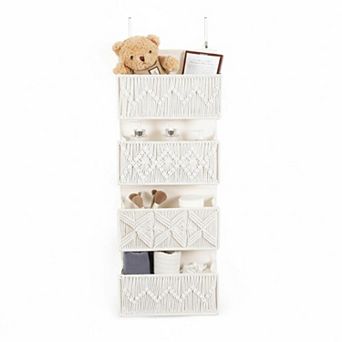 Boho Macrame Over The Door Organizer 5 Pocket Hanging Storage Basket