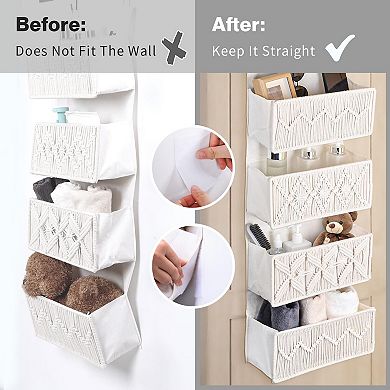 Boho Macrame Over The Door Organizer 5 Pocket Hanging Storage Basket