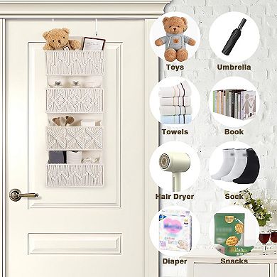 Boho Macrame Over The Door Organizer 5 Pocket Hanging Storage Basket