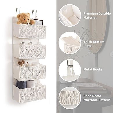 Boho Macrame Over The Door Organizer 5 Pocket Hanging Storage Basket
